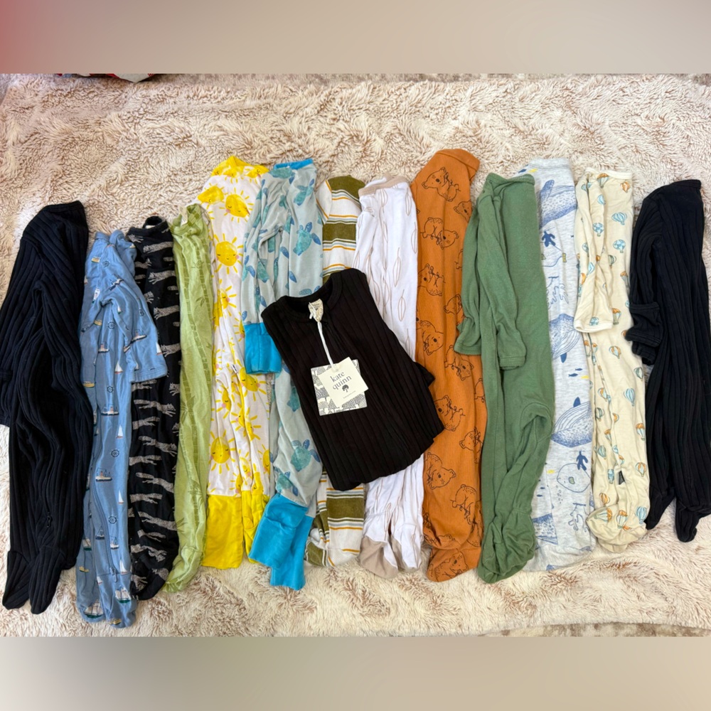 Baby boy zip pajama lot (bamboo, organic cotton, cotton) 0-9 months